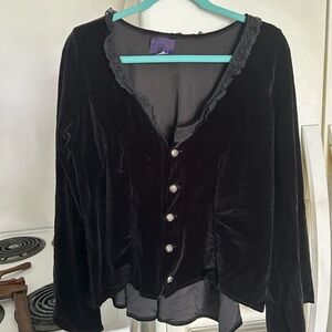 Cykxtees Black Velvet Button-Up Blouse - Vintage